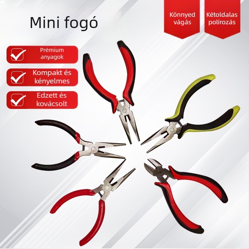 Mini hegyes végű fogó, ipari kategóriás, többfunkciós DIY huzalcsupaszításhoz és ékszerkészítéshez, sík és ferde állkapcsok, acélból