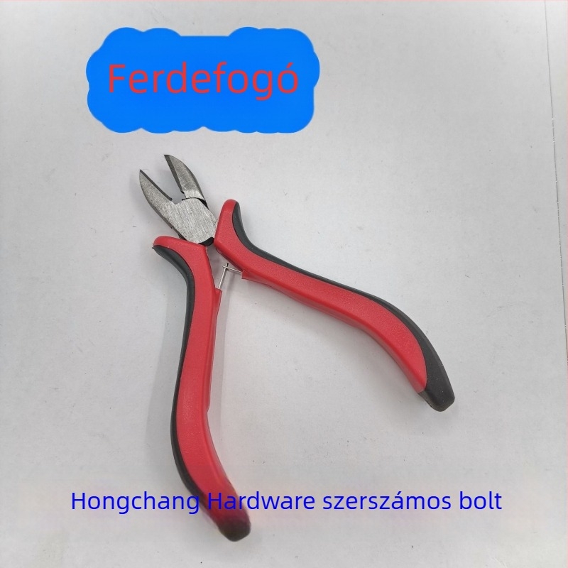 Mini fogók hobbyhoz, 4,5 hüvelyk hosszú, piros-fekete markolat, hosszú hegyű fogó, ferde szájú fogó, huzalfogó ékszerkészítéshez