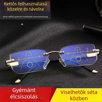 Keret nélküli olvasó szemüveg közeli és távoli látáshoz, kékfény elleni védelemmel, középkorúak és idősek számára