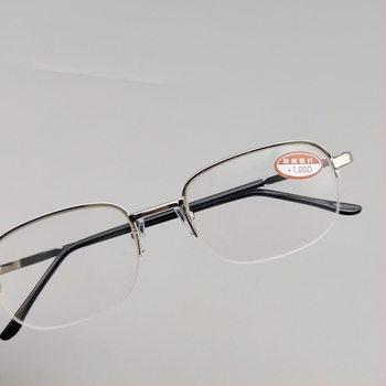 Félkeretes olvasószemüveg, műgyantás lencsékkel, fém keret, ovális formájú, üzleti, elegáns és minimalist stílus