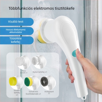 Ötfejű elektromos tisztító kefe, hosszú nyél, kézi használatra a konyhában, USB-s újratölthető