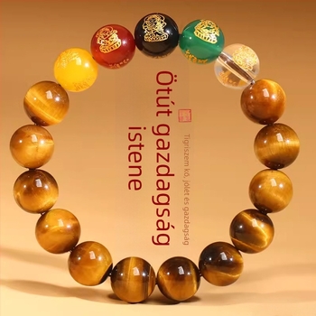 Természetes sárga tigris szem kő, öt gazdagság istenség, achát kristály, uniszex karkötő, öt elem, több színű, 8-14mm