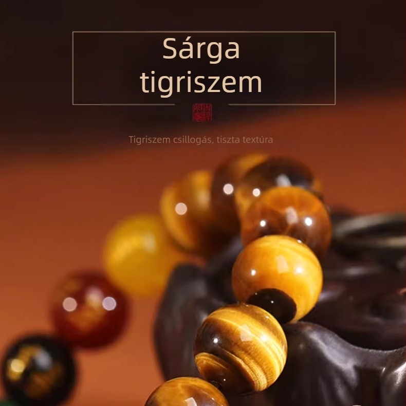 Természetes sárga tigris szem kő, öt gazdagság istenség, achát kristály, uniszex karkötő, öt elem, több színű, 8-14mm