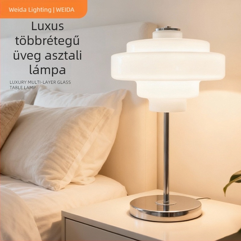Nordic tervezésű, többszintes üveglámpa krémes cukorka árnyalatban, asztalra, nappaliba, szállodába, vendégházba és étterembe; középkori stílus, finom lux