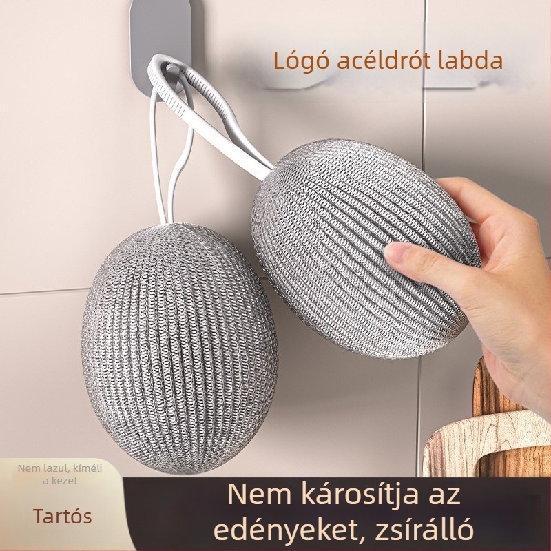 Új Nagy Rozsdamentes Acél Drótgolyó Horgos Zsinórral – Konyhai Tisztító Gömb Poharakhoz és Edényekhez