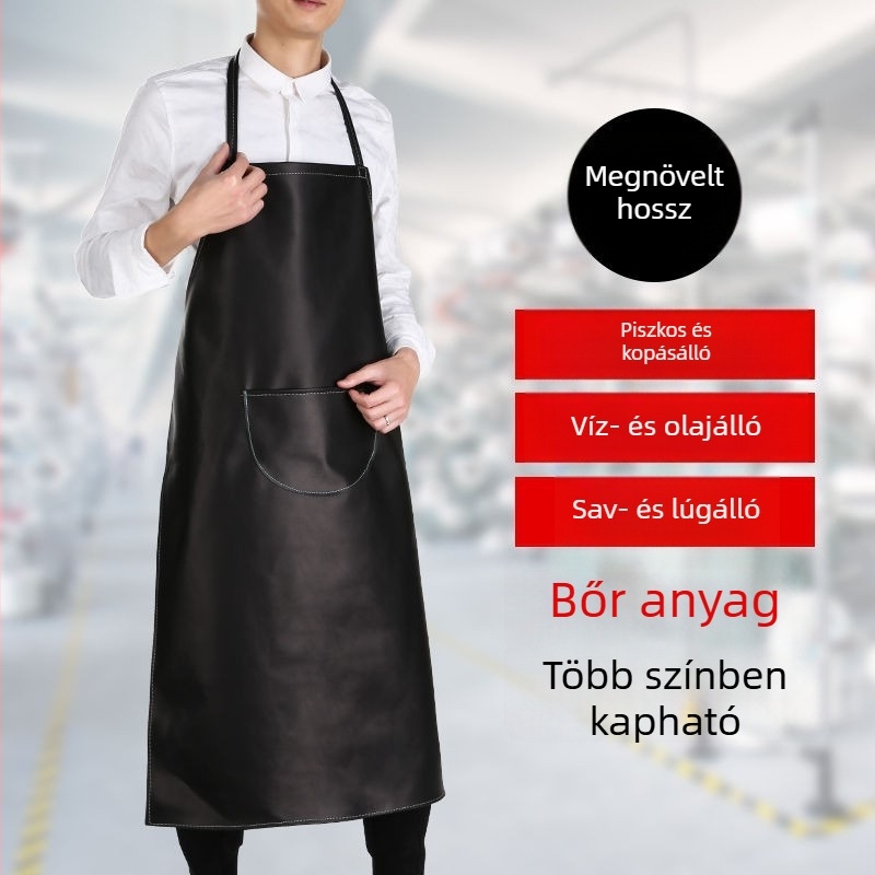 Bőr nyakpántos kötény, vízálló, olaj- és foltálló, meghosszabbított hosszúságú, munkavédelmi ujj nélküli kötény, Japán stílusú