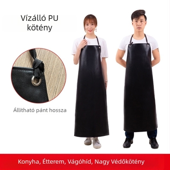 Logónyomtatott bőr kötény, vízálló és olajálló, szakács munkaruha, hosszított ipari kötény
