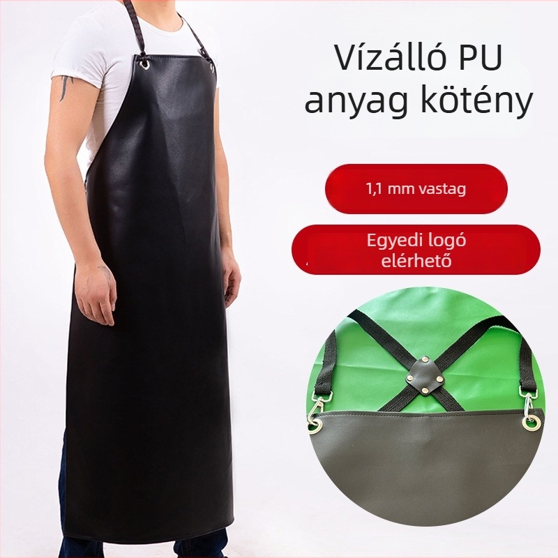 Logónyomtatott bőr kötény, vízálló és olajálló, szakács munkaruha, hosszított ipari kötény