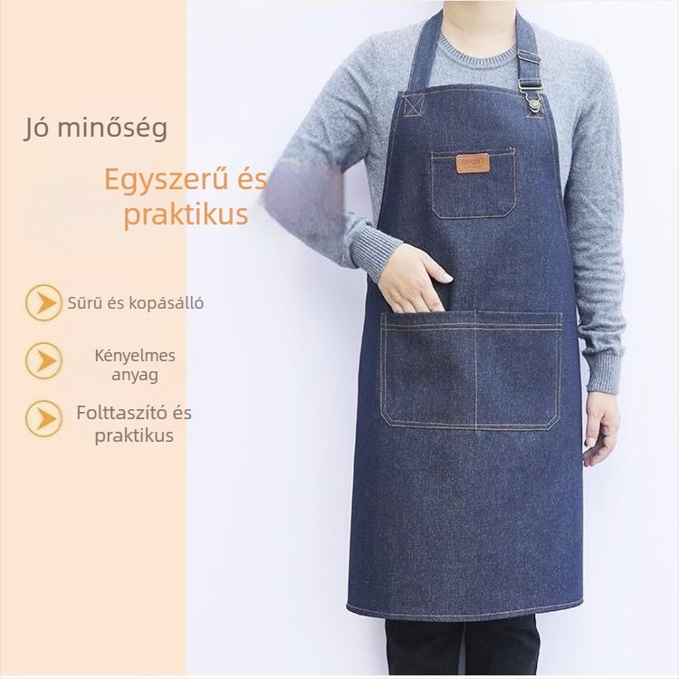 Uniszex munkakötény denim vászon anyagból, kopásálló, étterem és konyha használatra, hegesztéshez