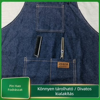 Egyoldalas denim kötény, ujj nélküli, poliészter, univerzális méret, modern minimalist stílus kávézók és teázók számára