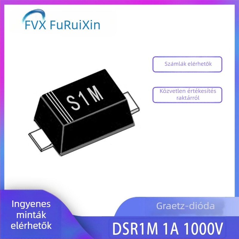 DSR1M dióda, 1A, 1000V, SOD-123FL tokozás, szitanyomásos jelölés S1M