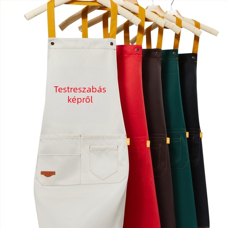 Logóval ellátott egyedi kötény - vízálló PVC, ujj nélküli, egy méret, modern minimalist stílus, szín választható