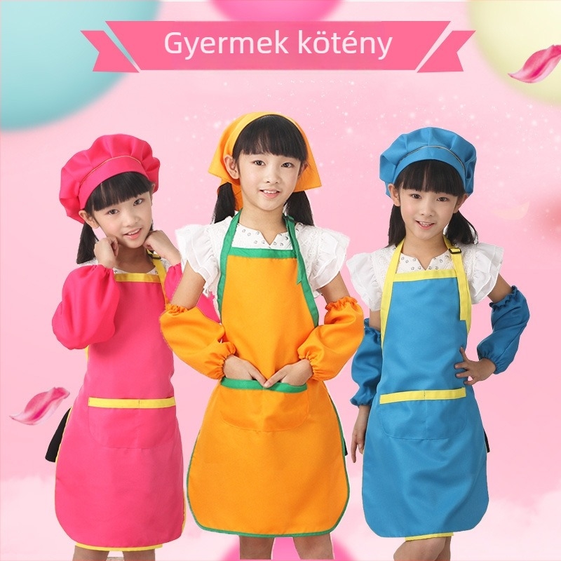 Személyre szabott ujjatlan gyermek kötény, színes szennyeződés elleni védelem, logó nyomtatás óvodai festéshez