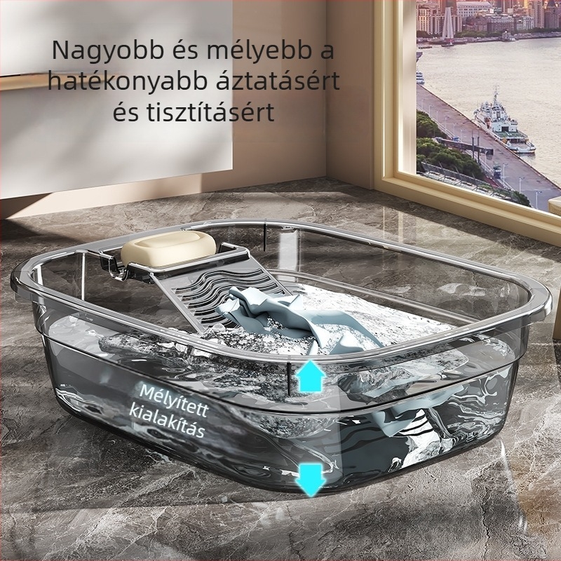 Nagy mosókád beépített mosódeszkával, ruhák és fehérneműk mosására, vastag műanyagból készült