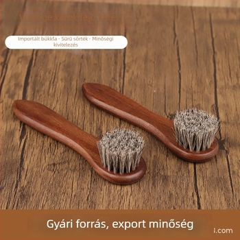 Retro tömörfa cipőecset lófarokszőrrel, 15 cm körkörös fej, magas minőségű, a bőr cipők ápolásához és polírozásához