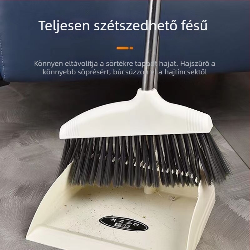 Háztartási puha sörtéjű seprű, megnövelt és megvastagodott fej, porlopó készlet