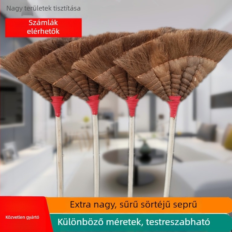Kézzel készített pálma rostból készült seprű, nagy és kicsi változat, régi stílusú