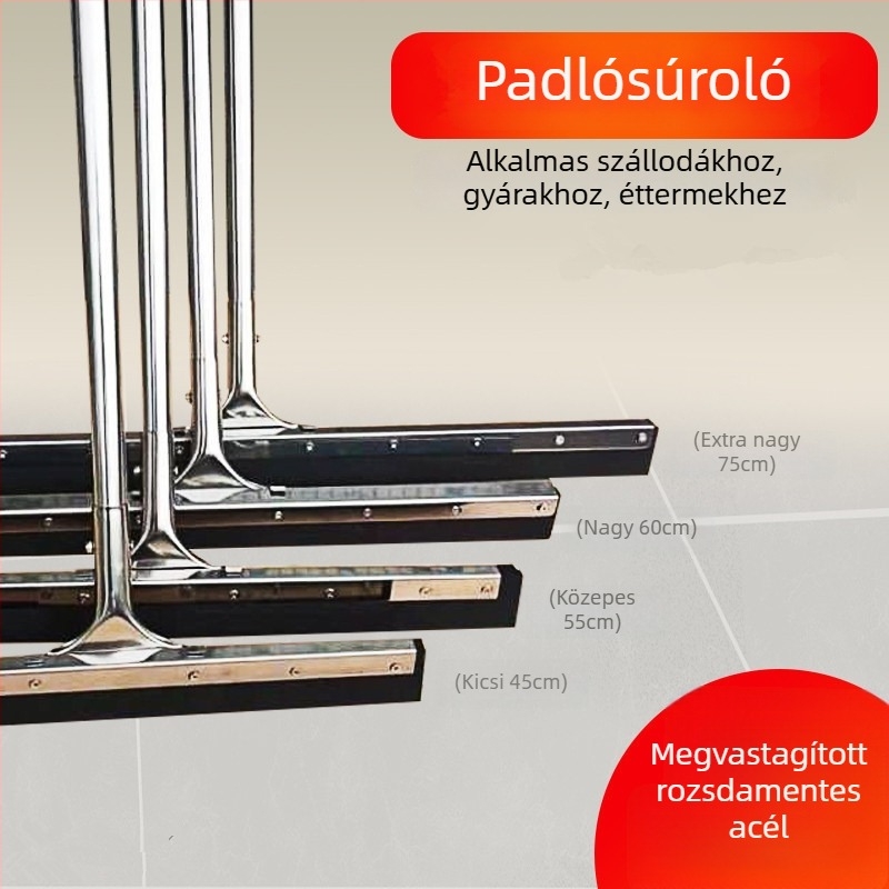 Nagy méretű padlókaparó rozsdamentes acélból és szilikonból, fürdőszobák és szállodák számára, akasztható