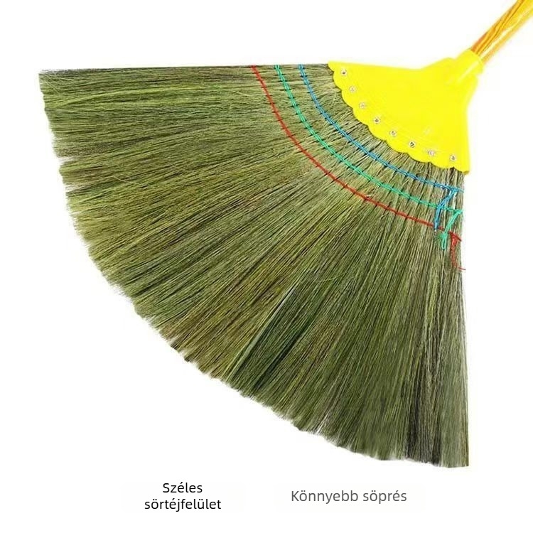 Miscanthus-seprű 8 megerősített szegeccsel, sűrű, puha sörtékkel, fa markolattal, háztartási használatra
