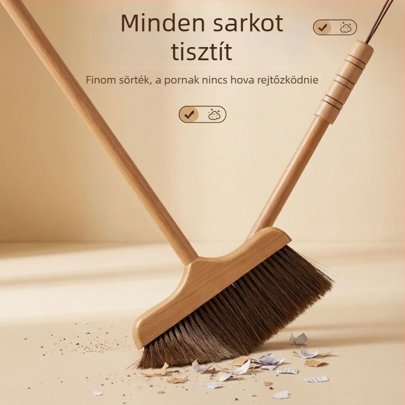 Fából készült seprű és porzsák készlet otthoni használatra, hajmentes seprőeszköz, puha sörtéjű, lófarok szín