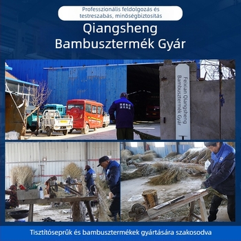 Integrált bambusznyélű seprű beltéri és kültéri takarításhoz; használható iskolákban és közterületeken