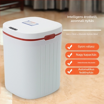 Érintés nélküli intelligens szemetes fedővel, nappalira és hálószobába, teljesen automata, elektromos, 13–17 L kapacitású, négyszögletes műanyag kuka, több-zónás hulladékosztályozás – Tron Mija CMJ-01