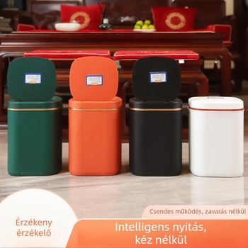 Érintés nélküli intelligens szemetes fedővel, nappalira és hálószobába, teljesen automata, elektromos, 13–17 L kapacitású, négyszögletes műanyag kuka, több-zónás hulladékosztályozás – Tron Mija CMJ-01