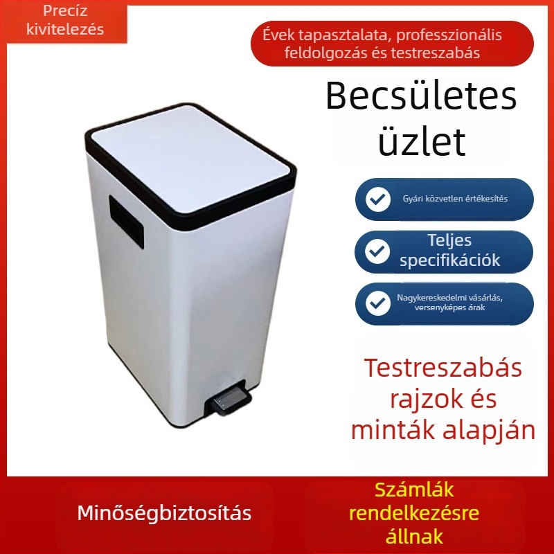 Rozsdamentes acélból készült négyszögletes kuka pedállal és fedővel – nagy kapacitású, otthoni használatra