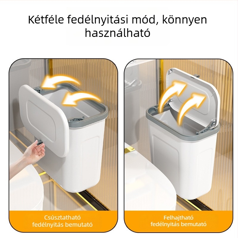 Fali szemetes fürdőszobába, ragasztós felülettel, fúrás nélkül, 10 literes, ovális alakú, műanyag