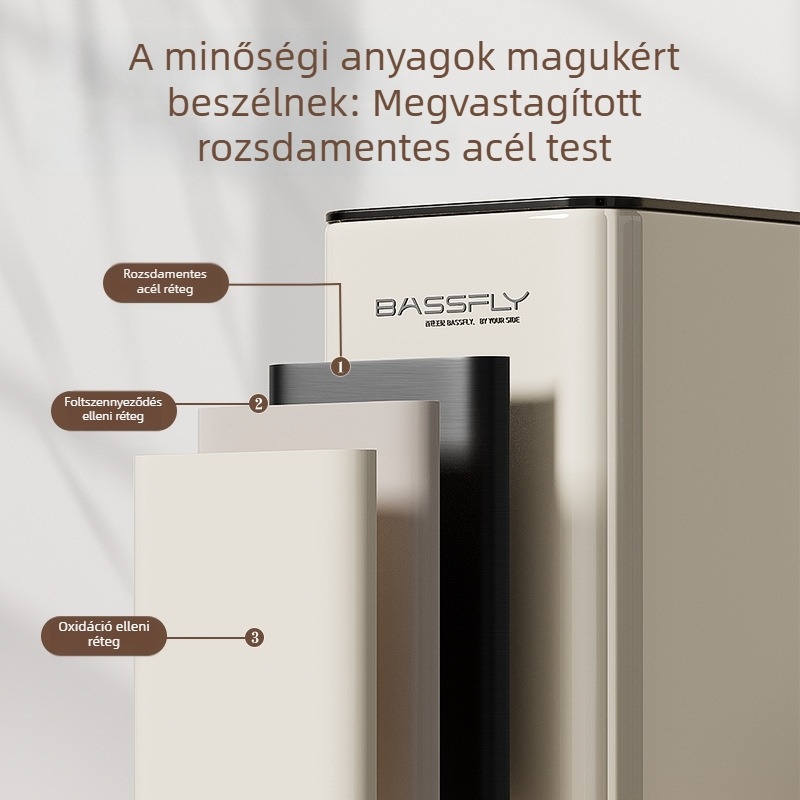 Rozsdamentes acélból készült kuka, prémium megjelenés, 12L kapacitás, dupla réteg, fedél nélküli, négyzet alakú, háztartási használatra (konyha és fürdőszoba), nyomógyűrűvel
