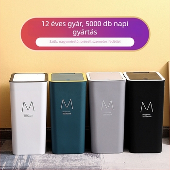 10 L műanyag szemetes a fürdőszobába, hosszúkás formájú, nyomógombos fedél, háztartási használatra