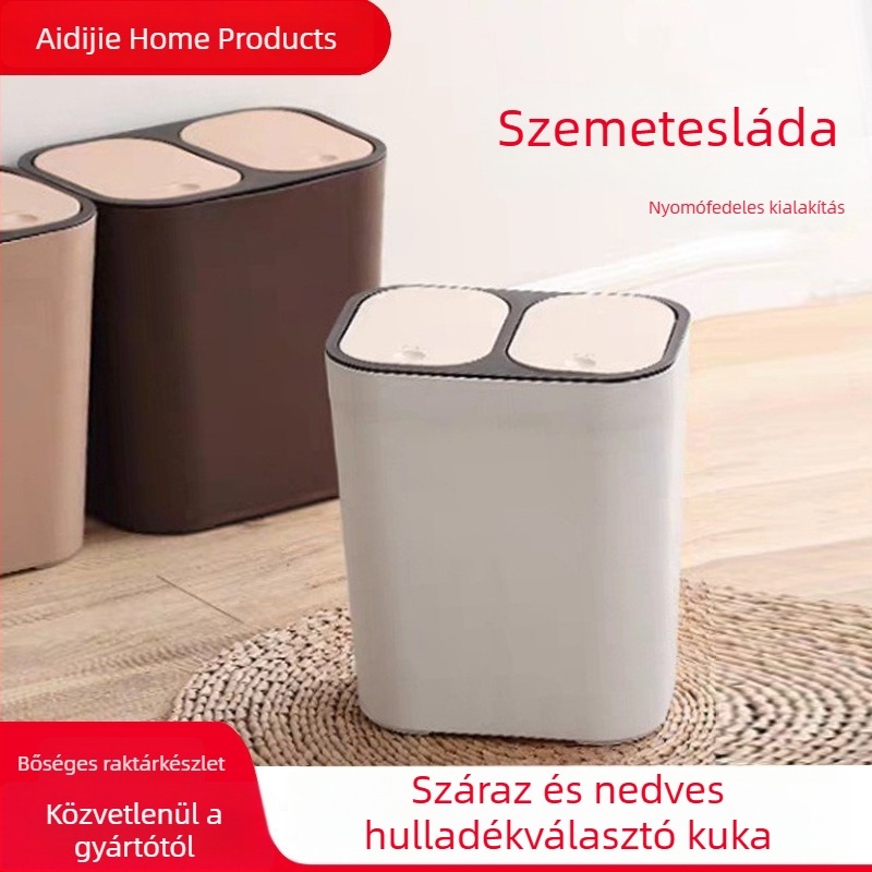 Nordic stílusú, fedéllel ellátott asztali szemetes, otthonra, nappaliba, konyhába és nagy fürdőszobába – hulladék szelektálásra