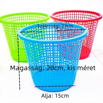 Színes műanyag, áttört kialakítású szemetes, 4 L, hengeres alakú, fedél nélküli, háztartási használatra