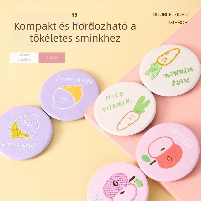 Hordozható, összecsukható sminktükör, kompakt kör alakú kozmetikai tükör