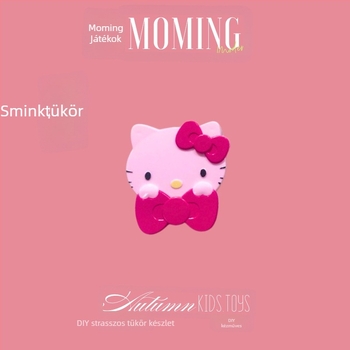 Cartoon Pink KT Utazó Tükör, Hordozható Sminktükör, Mini Összecsukható Fésűvel, DIY Kis Tükör