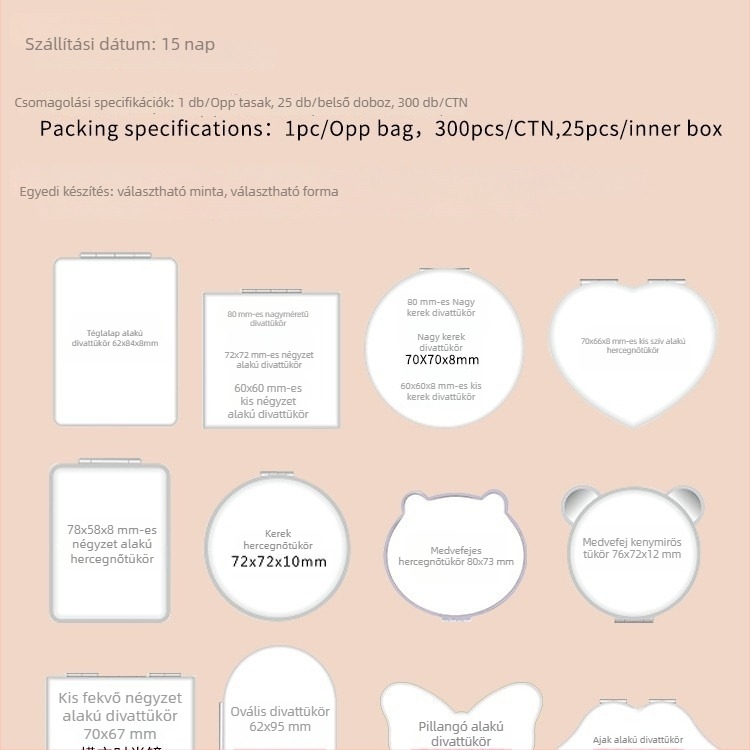 Fehér bőrből készült kétoldalas, hordozható tükör egyedi nyomtatott karikatúra IP-vel; logó nyomtatás elérhető; ideális ajándék