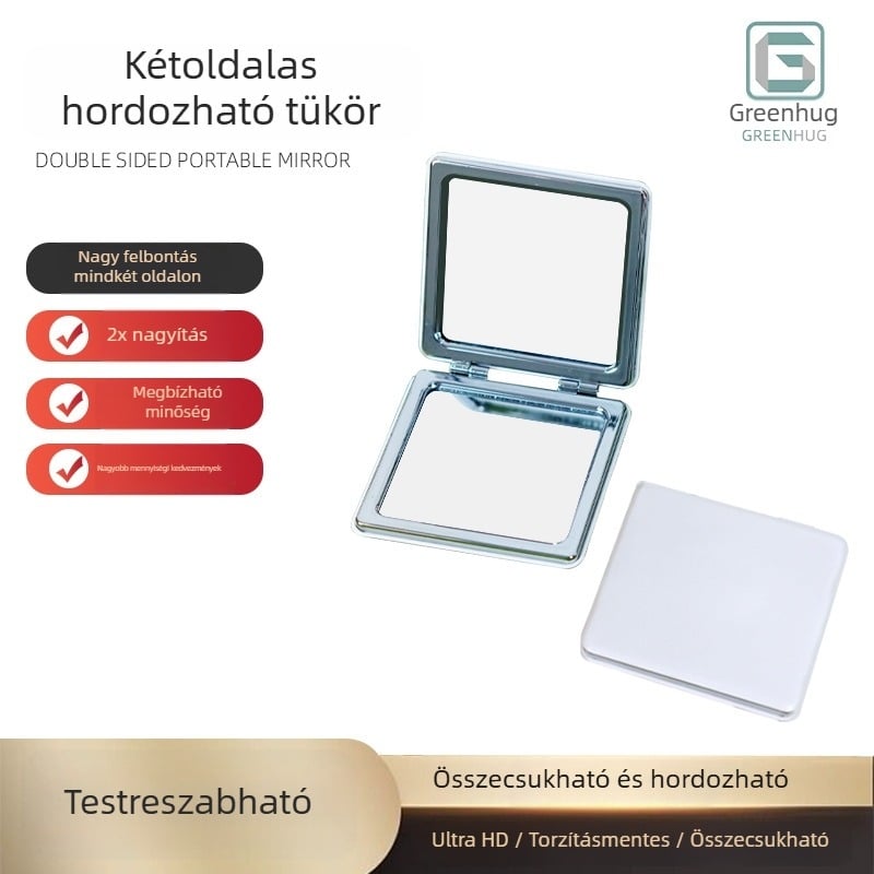 Összecsukható sminktükör, hordozható kozmetikai tükör PU bőr felülettel, mágneses, HD
