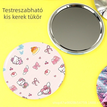 Személyre szabott aranyos mini sminktükör, kör alakú fémtükör, hordozható ajándék
