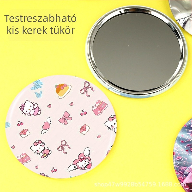 Személyre szabott aranyos mini sminktükör, kör alakú fémtükör, hordozható ajándék