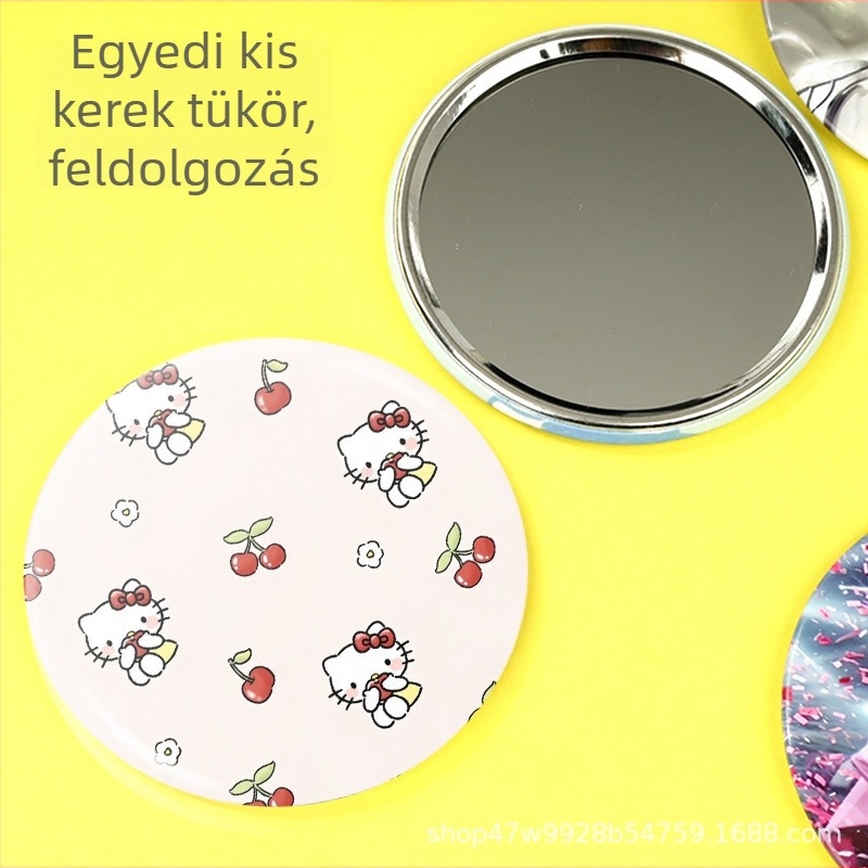 Személyre szabott aranyos mini sminktükör, kör alakú fémtükör, hordozható ajándék