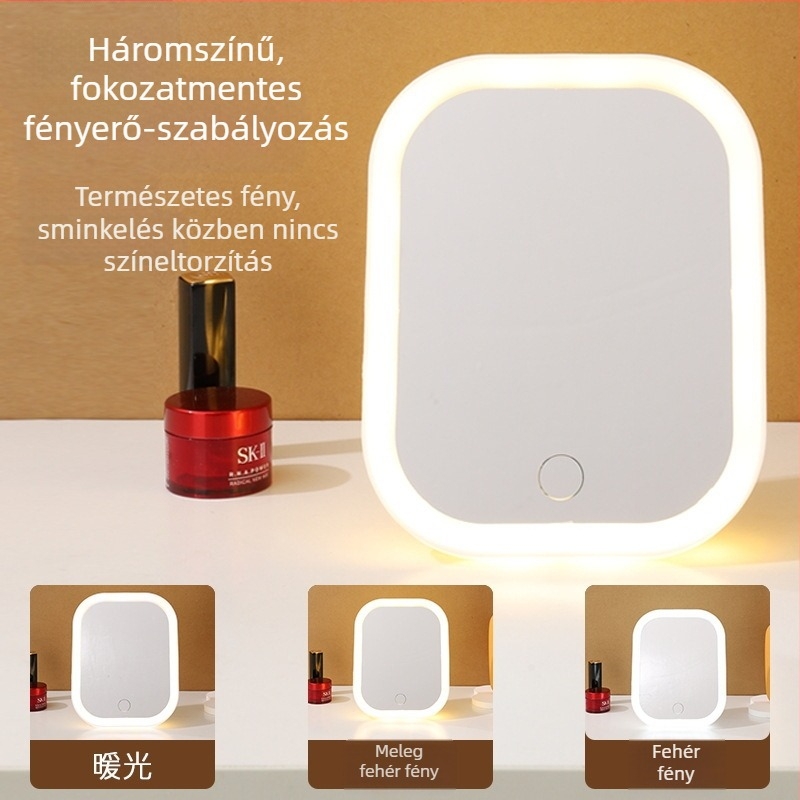 Új sminktükör LED világítással, hordozható, levehető, HD élesség