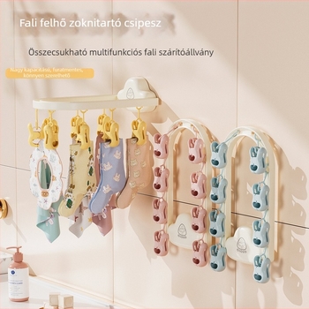 Fali zokniszárító fogas babáknak klipszekkel, lyukasztás nélkül, felhő alakú dizájn, erkélyre, többfejes