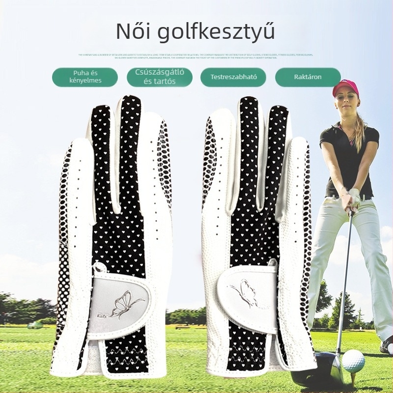 Női golfkesztyűk fekete-fehér, szilikon csúszásmentes fogás, edzésre