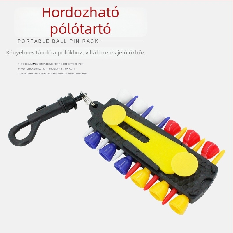 Hordozható golflabda-tartó és pozíciójelző marker logóval