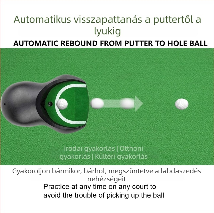 Beltéri golflabda-visszajuttató készülék és putting edző
