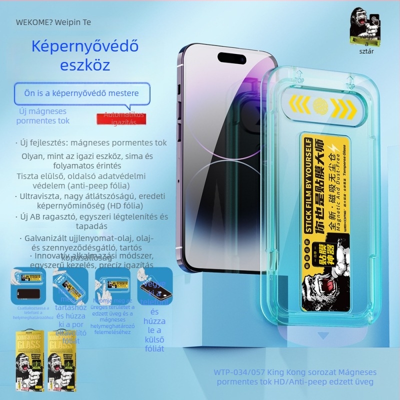 WEKOME adatvédelmi üvegfólia iPhone 11–14 sorozathoz – teljes képernyő, anti‑peep, porálló