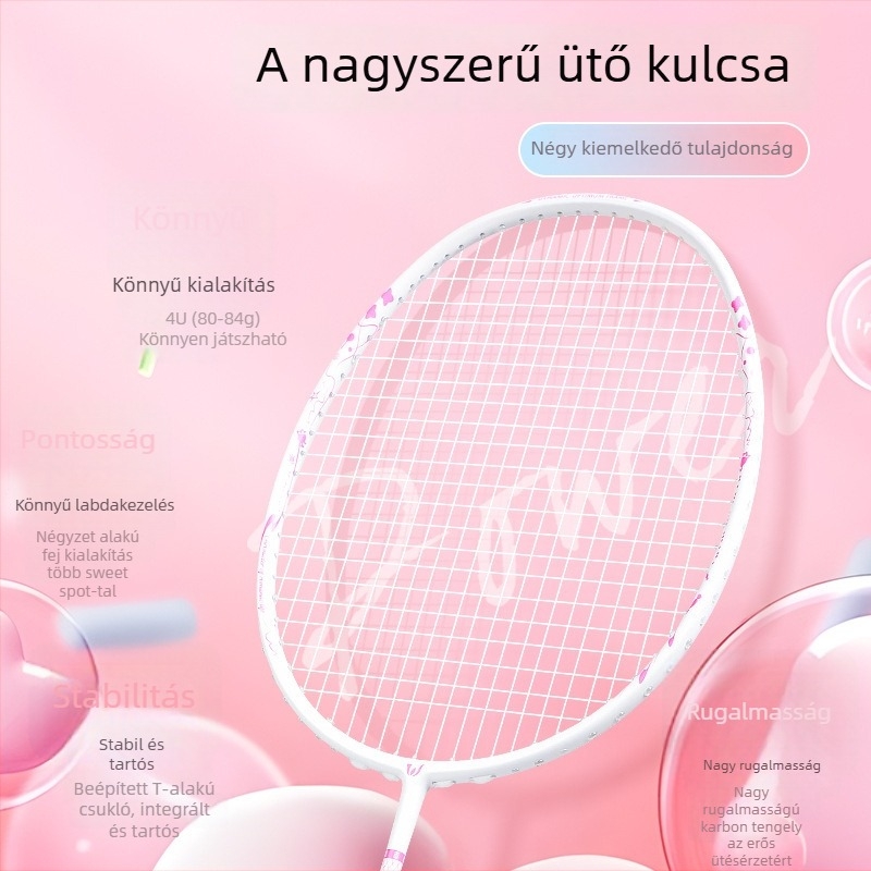 Teljes szénszálas tollaslabdaütő egyéni és páros játékhoz, támadó, tartós professzionális versenyekre.