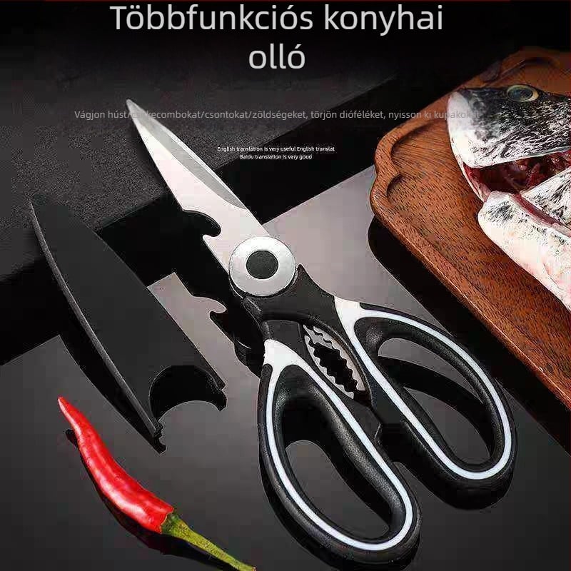 Rozsdamentes acélból készült konyhai olló csirkecsontokra és hús szeletelésére, masszív, többfunkciós Panda olló