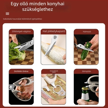 Rozsdamentes acél konyhai olló, többfunkciós csont- és halolló, szétszedhető otthoni grillolló