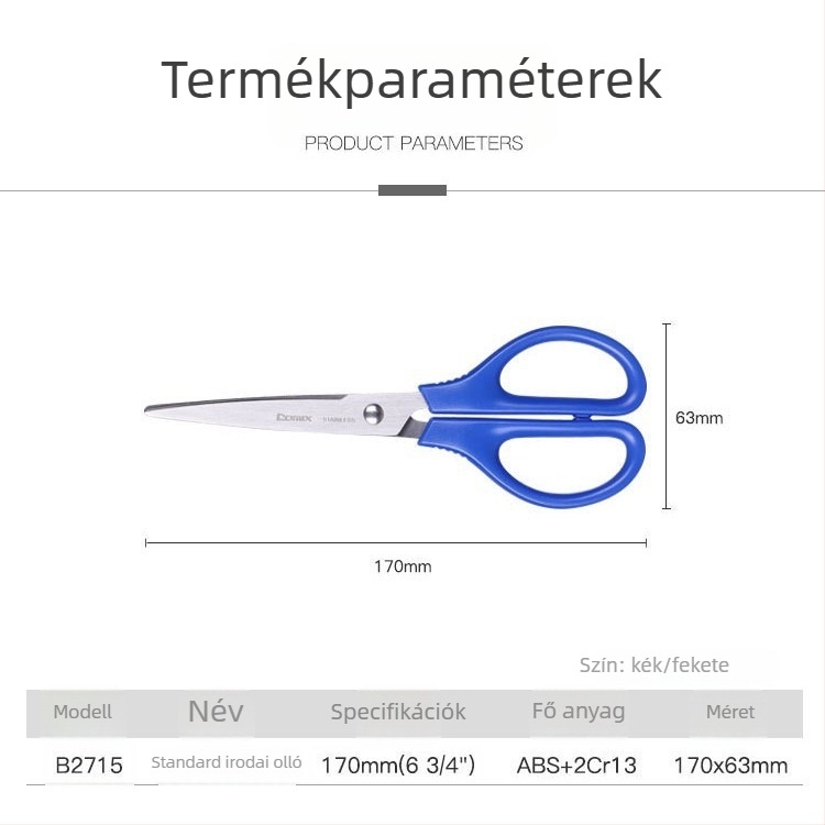 Qixin B2715 Olló irodai, iskolai és otthoni használatra, 170 mm, rozsdamentes acél, PP fogantyú, kézzel készített